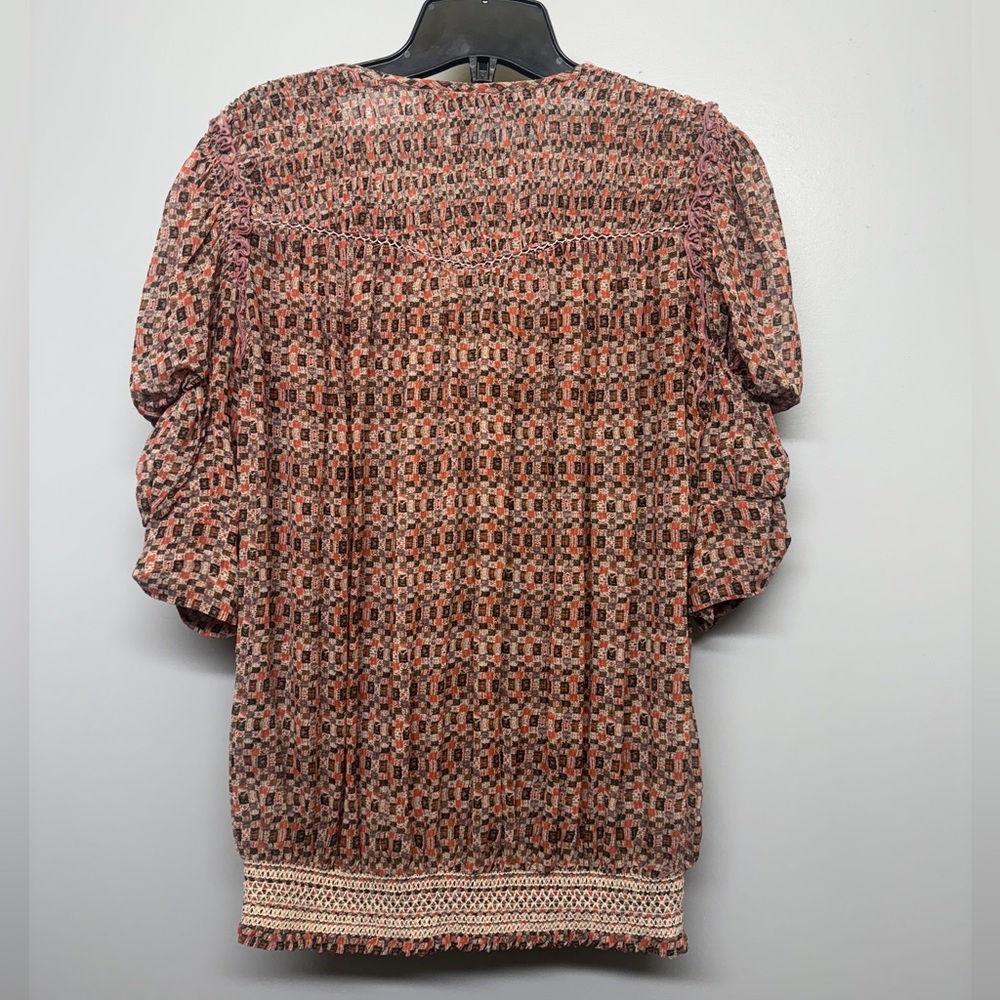 Isabel Marant Etoile 100% Silk Smocked Boho Peasant Geometric Tunic Top SIZE 12 - Picture 8 of 8